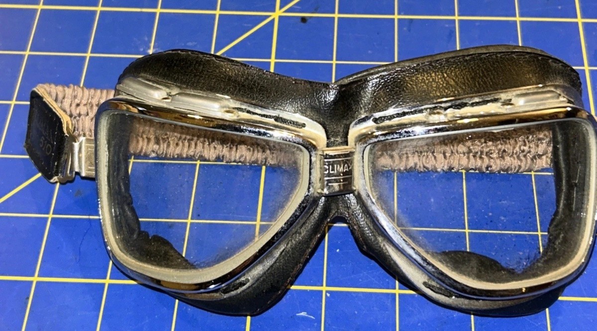Vintage Climax 510 Motorcycle Aviator Goggles Black Leather Retro