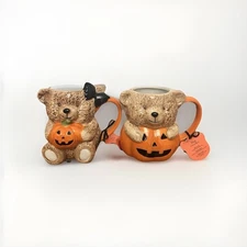TJ Maxx Halloween Teddy Bear Pumpkin Mugs X 2