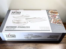 ALL-CLAD Barbecue Stainless 3 Piece Set Grill Basket, Grill Roaster & Grid NIB