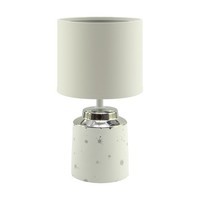 Tischlampe Keramik Stoff E14 29 Cm Hoch In Weiß Silber Nachttisch Tischleuchte