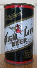 Miller High Life Flat Top Beer Can, Milwaukee, WI, 12 oz, Cone, Tab, Lady, Moon
