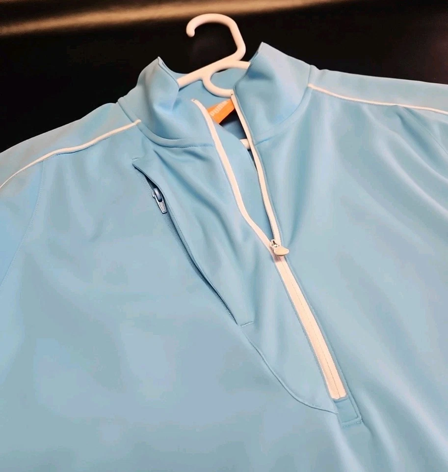 Puma Media Cremallera Pullover Camisa de Golf Chaqueta Célula de Viento Azul Manga Corta Para Hombres Mediana Foto 3 de 4