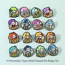Personality Type Enamel Pin Set 16 Pieces Cute Cartoon Metal Badge Collection