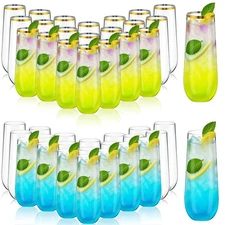 48 Pcs Clear Plastic Champagne Flutes Disposable Stemless and High Stem Desig...
