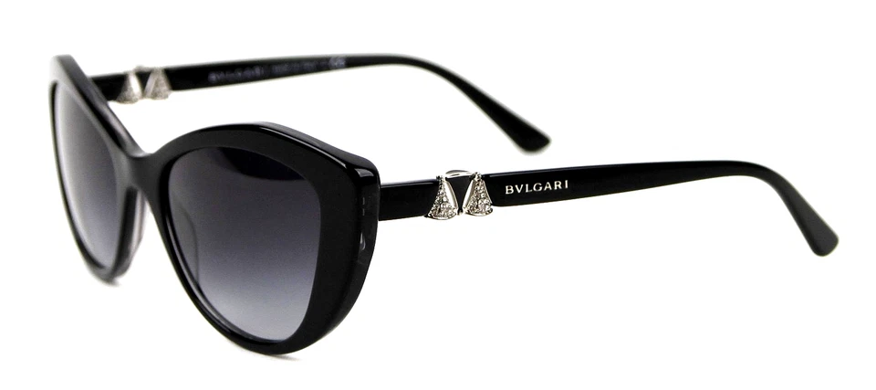 Nuevas gafas de sol Bvlgari ojo de gato negras con triángulo cristal 8168-B 5381/8G Foto 2 de 4