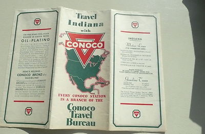 1940 Indiana road map Conoco oil gas