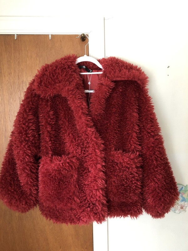 Missguided Red fuzzy Women’s jacket coat Sz Small/medium