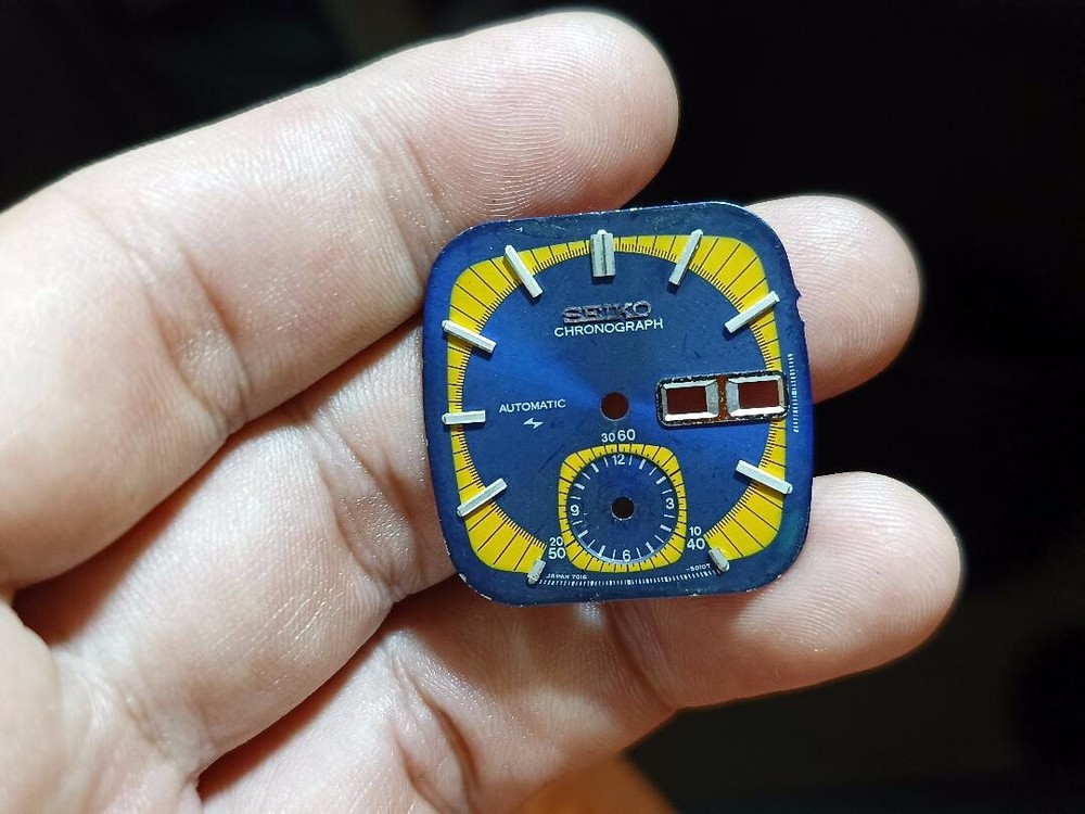 Vintage Seiko Monaco Chronograph Automatic Blue Yellow Dial 7016-5010 7016-5011