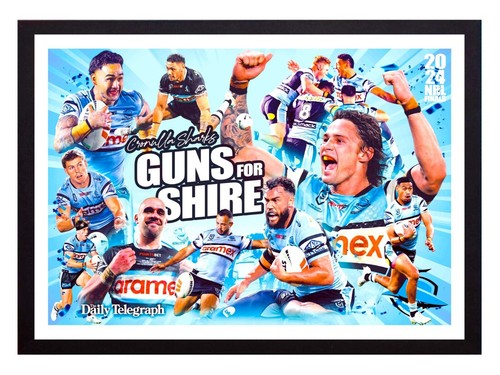Framed 2024 Cronulla Sharks NRL Finals Poster - Nicho Hynes - 62cm x 44.5cm - Picture 1 of 4