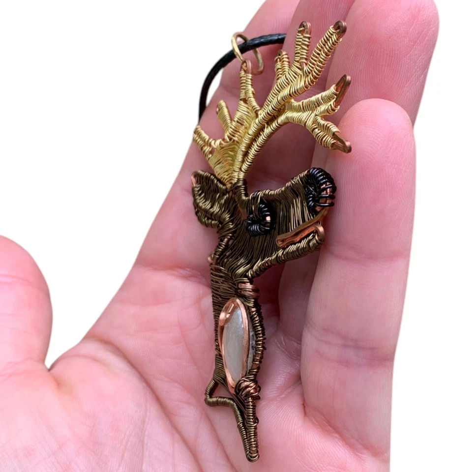 Colgante Perla Ciervo Envoltura de Alambre de Cobre Hecho a Mano Amante de los Animales Joyería Unisex Regalo Foto 2 de 4