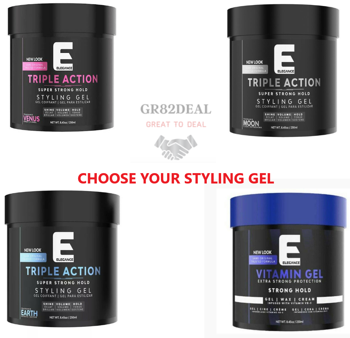 Elegance Triple Action Super Strong Hold Gel 8.45oz Venus, Moon