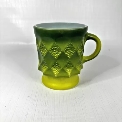 Vintage Green Kimberly Diamond Point Mug Fire King Coffee Cup Retro Made USA