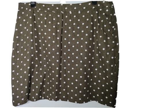 BONMARCHE Skirt Size 24 Linen Blend Polka Dot Pockets Spot Khaki Green Plus Size