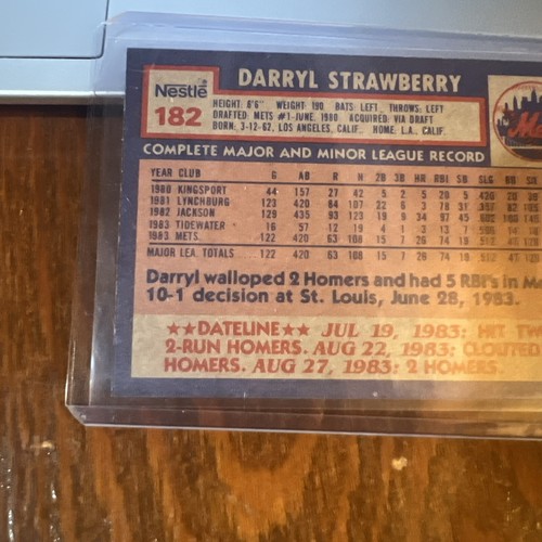 Darryl Strawberry 1984 Topps Nestle Rookie Card RC #182 Rare New York Mets NM-MT - Picture 6 of 6