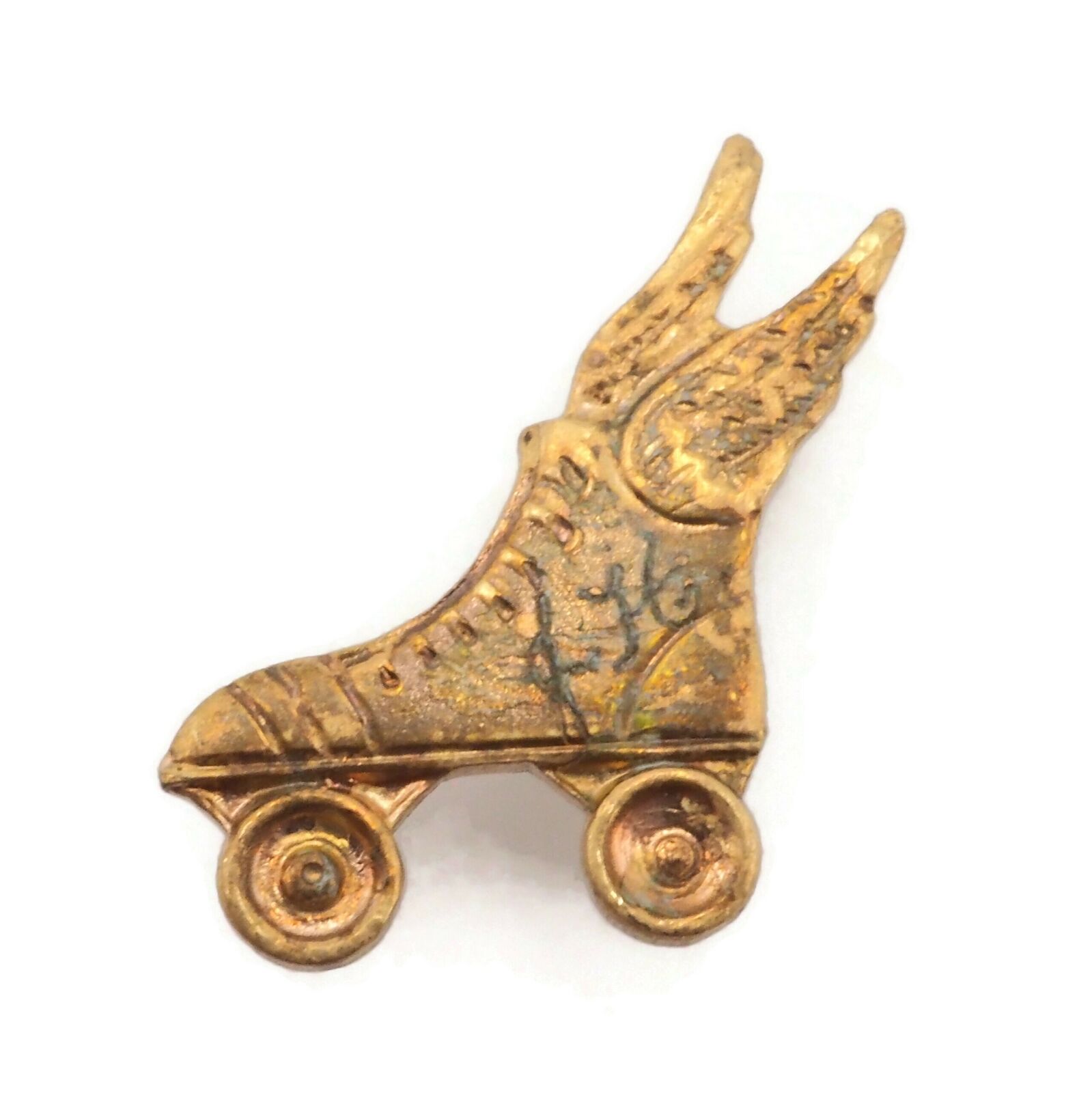 1940's Vintage Small Gold Tone Roller Skate w Win… - image 1