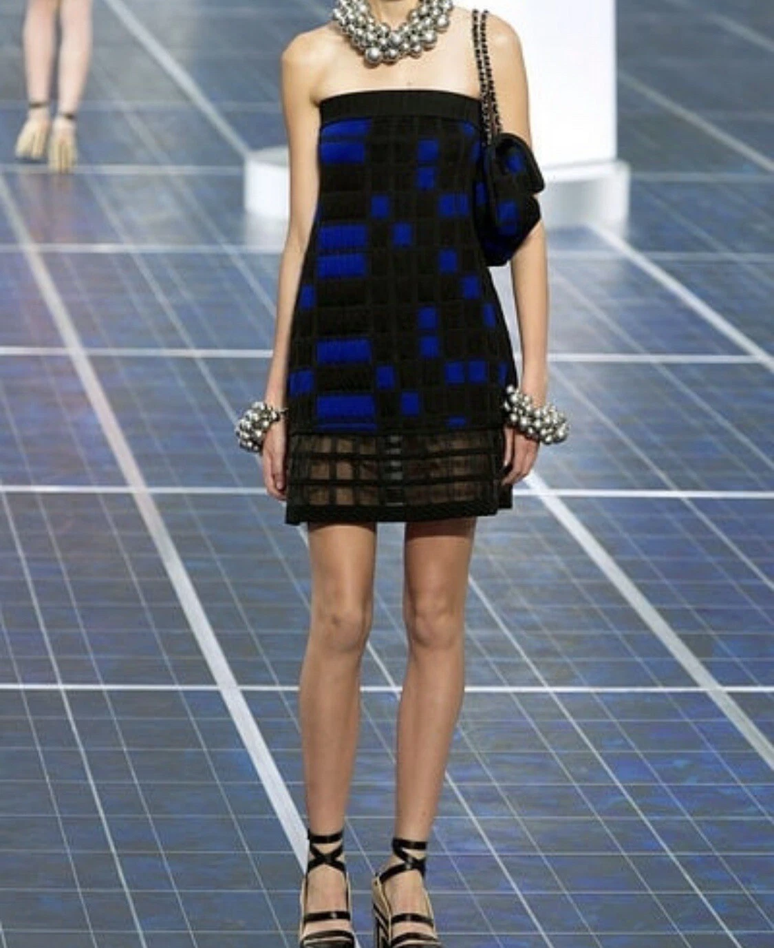 Abito da cocktail Chanel multicolore 2013 geometrico a scacchi taglia 38