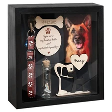 8x6 inches Pet Shadow Box Picture Frame Wooden Memorial Gift Black Collar Holder