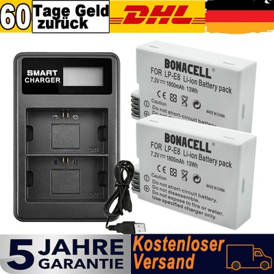 2Pack 1800mAh Akku Für Canon LP-E8 EOS 550D 600D T2i T3i kamera + 1x Ladegerät