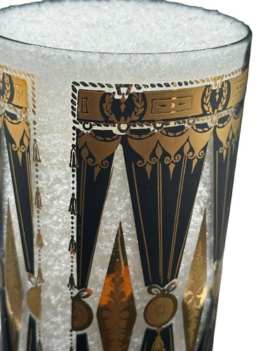 Vtg Set 7 Culver Black Gold Highball Glasses Tumbler MCM Curtain Diamond RARE - Picture 14 of 22