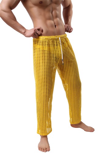 Herren Fischernetz durchsichtige Schlafunterteile Lounge Pyjamahose lose lange Hose - Bild 33 von 57