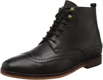 H by Hudson Mens Penley Black Leather Wingtip Ankle Lace Up Boot Shoes Size 12 M