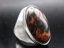 GOLDJUNGE69 GW MAHAGONI OBSIDIAN OVAL, BREIT- SILBER-RING (18,4) SCHLICHT # WUCH