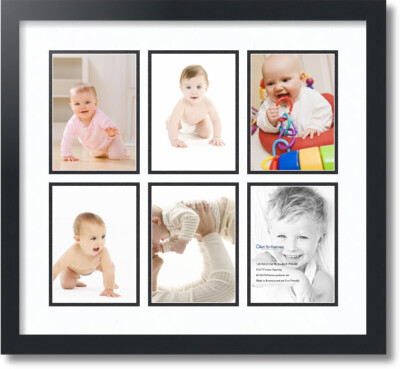 ArtToFrames Collage Mat Picture Photo Frame 6 5x7'' Openings in Satin Black 2041