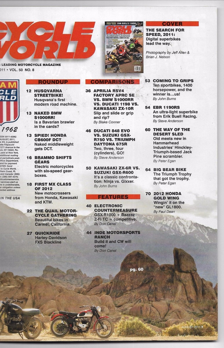 Cycle World Magazine August 2011- BMW S1000RR, Ducati 1198