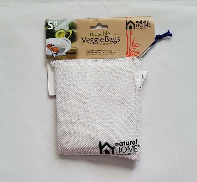 Natural Home 5Pack Reusable Veggie Bags Washable (4)11"×14",(1) 6.75"×6