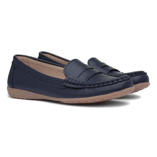 Topway Womens Shoes Blue Adults Ladies Loafer Navy Leather Slip On SIZE
