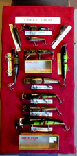 11- PC- VINTAGE CREEK CHUB FISHING LURE DISPLAY-JOINTED PIKIE MINNOW-2000-4000