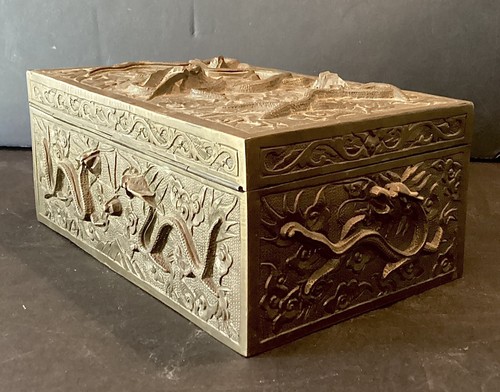 Antique Chinese Heavy Bronze Dragon Box w/9- 4 Claw Dragons, 9 ¼” x 5 ½” - Picture 9 of 10