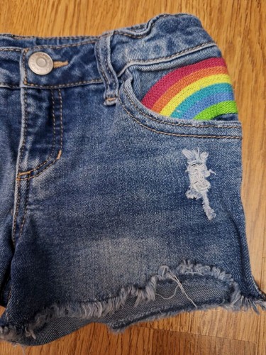 Cat & Jack Girls Embroidered Rainbow Sun Stretch Adjustable Denim Shorts XS 4/5 - Picture 2 of 11