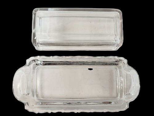 2 Piece Butter Dish Clear Patterned Heavy Glass Use With 1/4 Lb Stick Butter - Picture 5 of 8