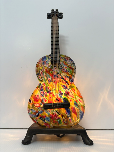 Vtg Murano Style Millefiori Art Glass Gibson Guitar Accent Light Table Lamp - Picture 2 of 24