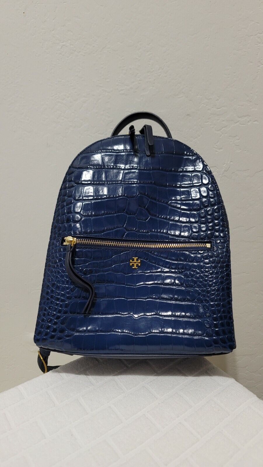 Tory Burch Navy Blue Croc-Embossed Mini Small Leather Backpack $495 | eBay