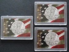 3 American Silver Eagle Frosty Case Snaplock Coin Holder USA Flag 2X3 He Harris