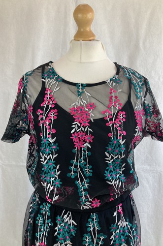 TU Premium Collection Negro Malla Floral 2 Piezas Top y Falda Conjunto UK8-10 132 - Imagen 4 de 13