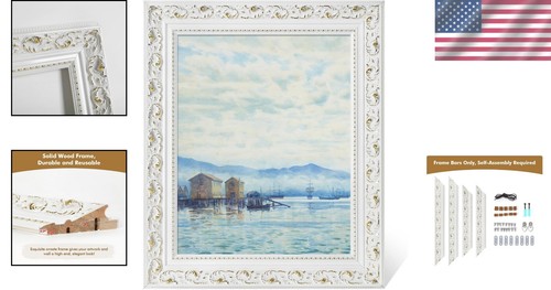 Artistic 16x20 Open Back Frame - 3" Antique White Frame for Stylish Galleries - Picture 2 of 11
