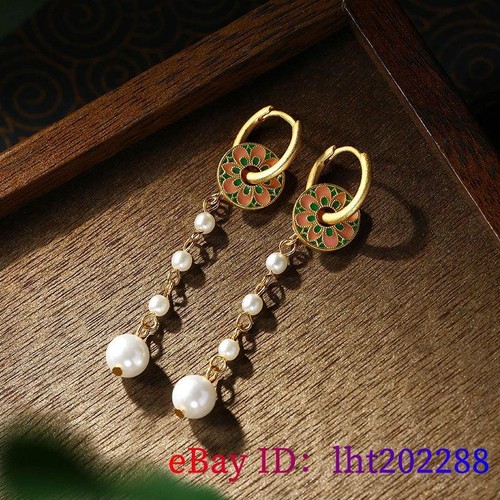 Pendientes de perlas reales blancas enchapados en oro de 18 quilates joyería natural flor mujer - Imagen 2 de 5