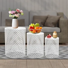 3pcs White Metal Frame Accent Table Modern Iron End Table Outdoor Side Table