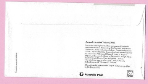 AUSTRALIA 1989 Commemorative Cover - THE ASHES Australian Victory - Shs MOSMAN - Picture 2 of 2