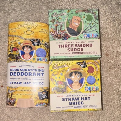 3 PACK Dr Squatch One Piece Pirates Treasure Straw Hat Soap Zoro & Luffy NATURAL