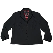 Apostrophe Woman 18W Black Velvet Trim Button Front Blazer Jacket Career (v)