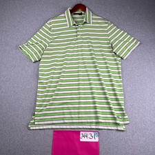 Ralph Lauren RLX Polo Shirt Large Green White Striped Performance Stretch Mens