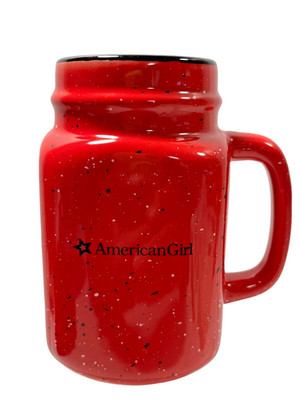 American Girl Mason Jar Coffee Cocoa Mug 5  Tall 16 oz  ~ Red Speckled Glaze