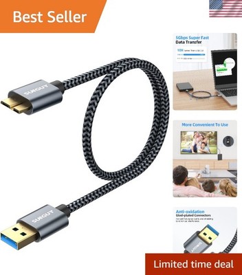 Nylon Braided Micro USB 3.0 Cable 1.5FT - Reliable and Tangle-Free Connection