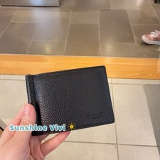 NWT Coach Slim Money Clip Billfold Wallet CH090 Pebble Leather Gunmetal/Black