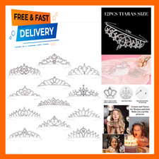Tiaras Crowns Headbands for Women Girls Silver Princess Crystal Tiara Set of 12