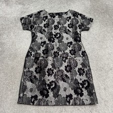 Banana Republic Jacquard Metallic Sift Dress Womens 8 Silver Black Wool Blend